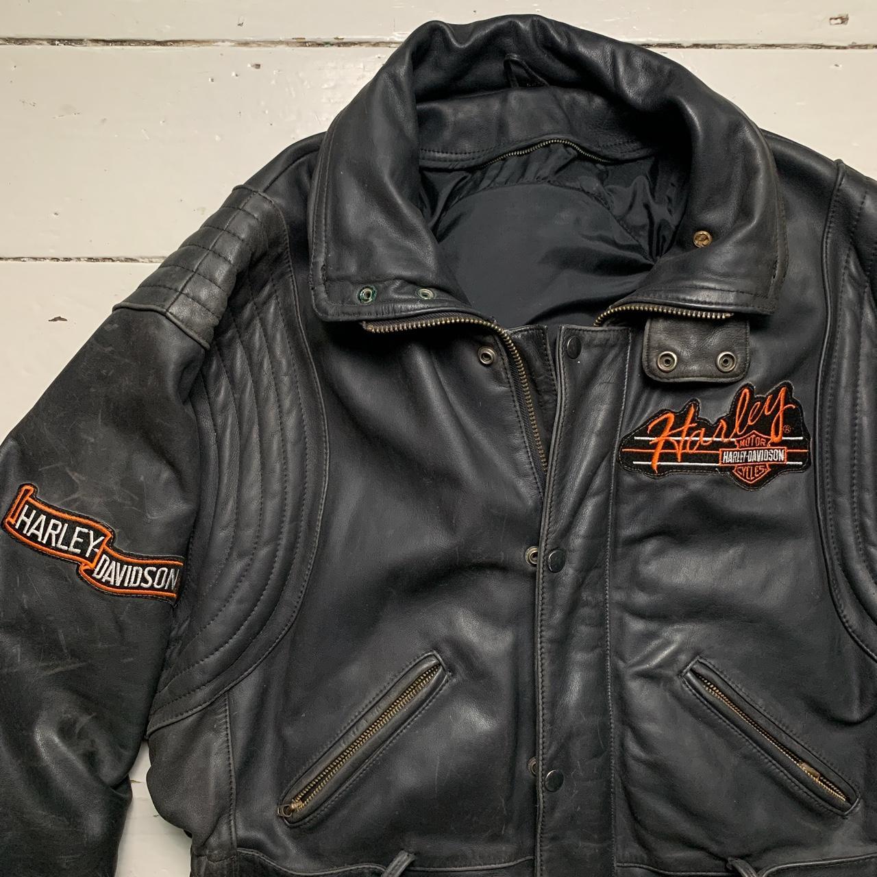 Harley Davidson Vintage Black Leather Motorcycle Jacket