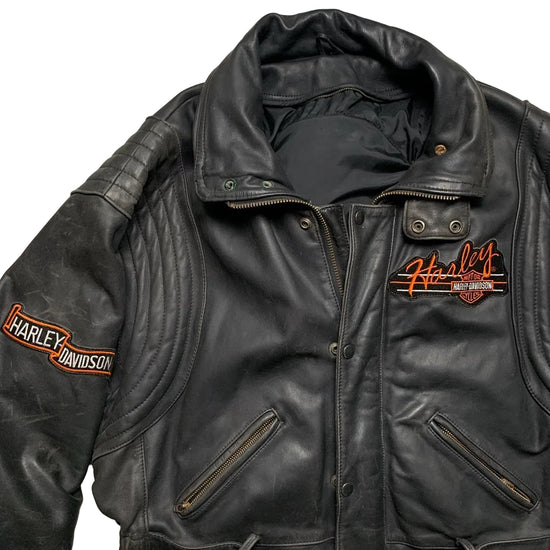 Harley Davidson Vintage Black Leather Motorcycle Jacket (L)