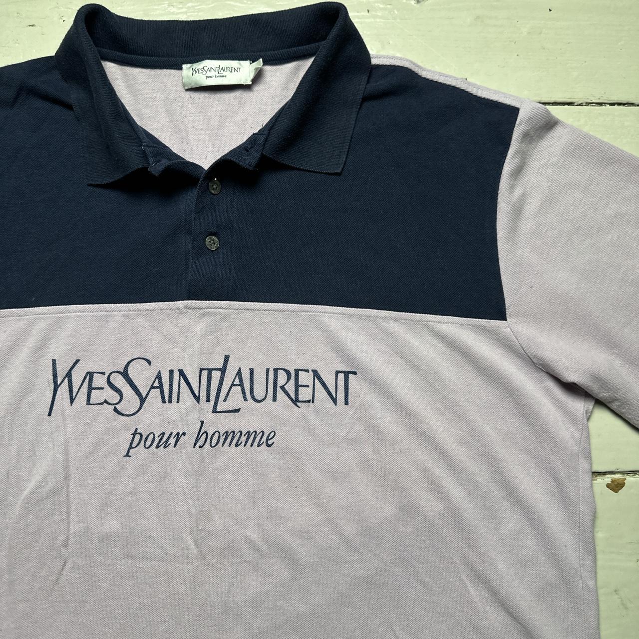 YSL Yves Saint Laurent Vintage Lavender Purple and Navy Polo Shirt