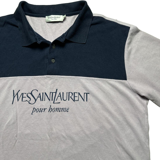 YSL Yves Saint Laurent Vintage Lavender Purple and Navy Polo Shirt (2XL)