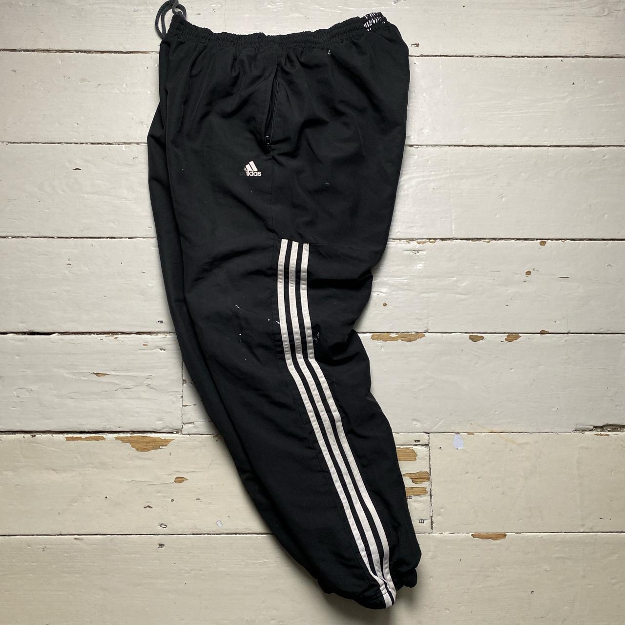 Adidas Vintage Black and White Baggy Shell Track Pant Bottoms