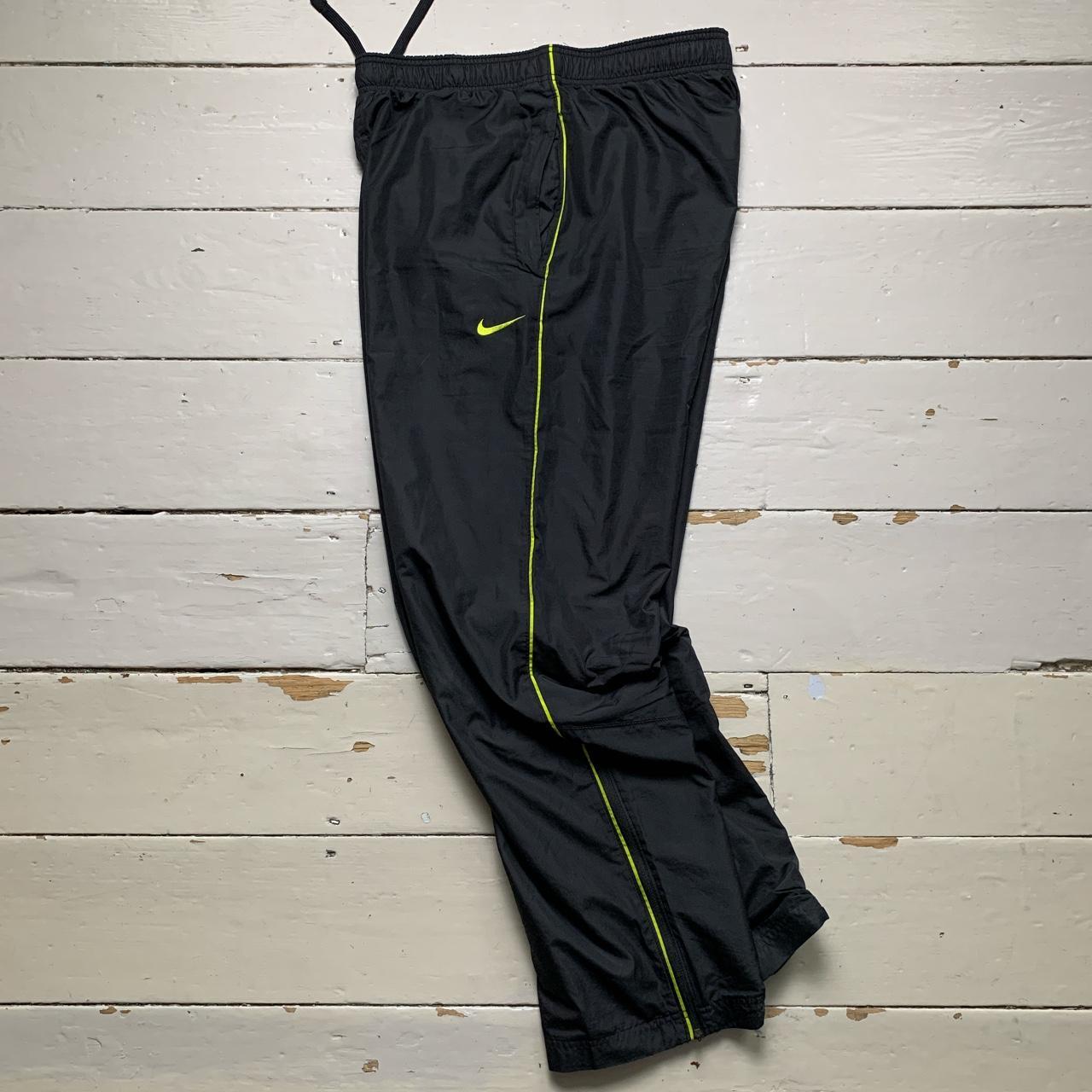 Nike Swoosh Vintage Shell Baggy Track Pant Bottoms Black and Neon Green