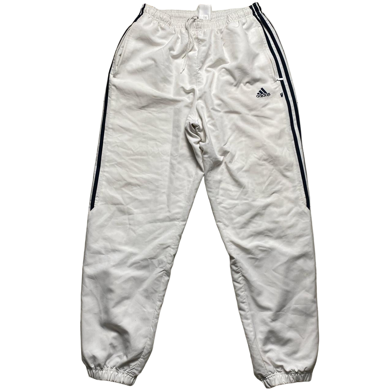 Adidas White and Navy Stripe Baggy Trackpant Shell Bottoms (36W)