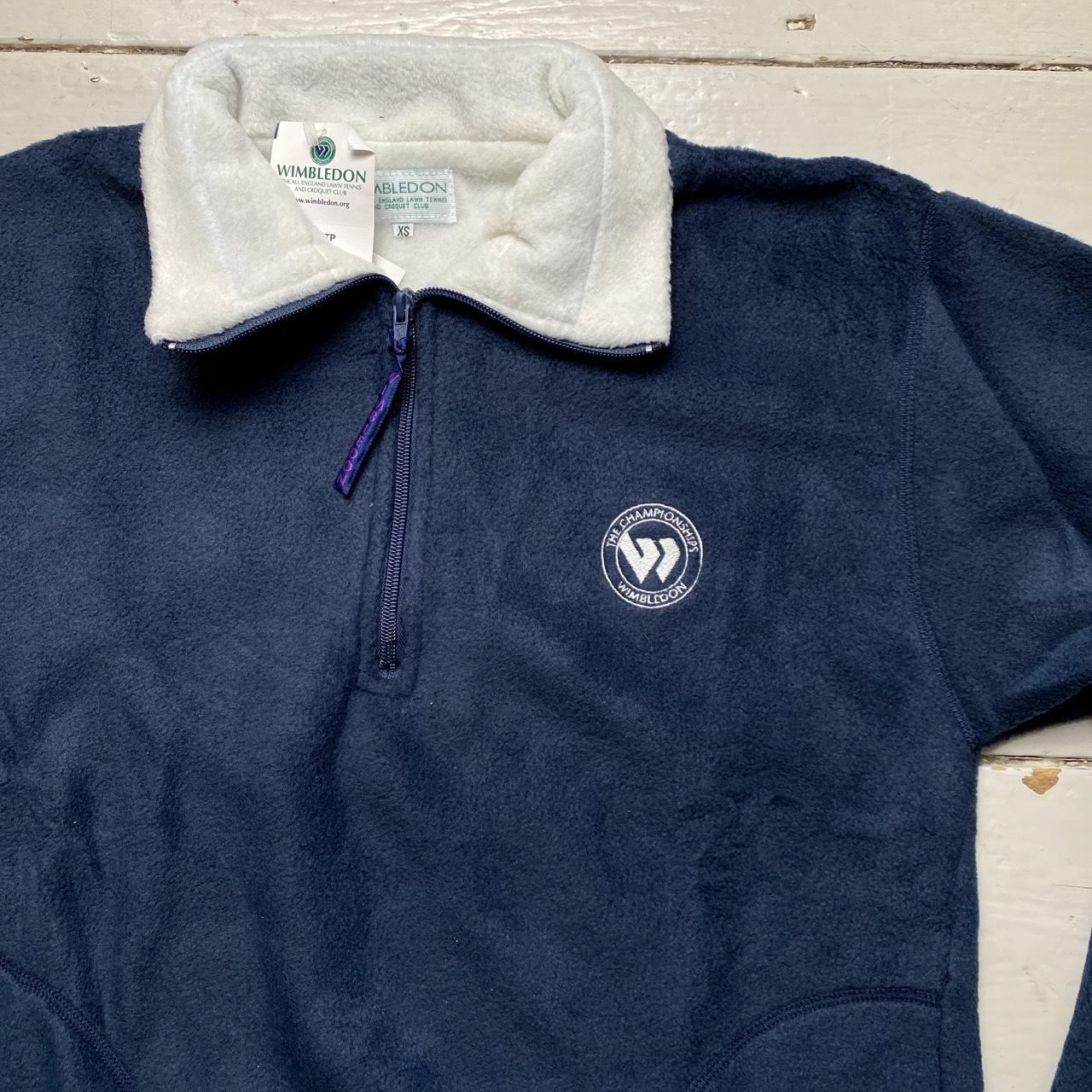 Wimbledon Vintage 90’s Fleece Quarter Zip Jumper Navy and White