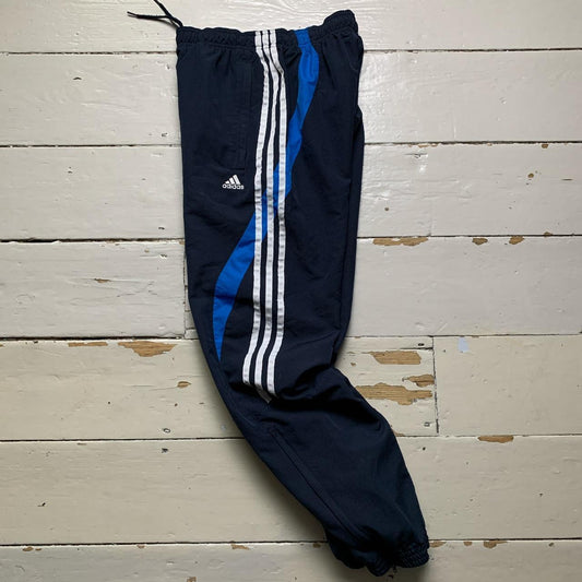 Adidas Vintage Baggy Shell Track Pant Bottoms Navy Blue and White Stripes
