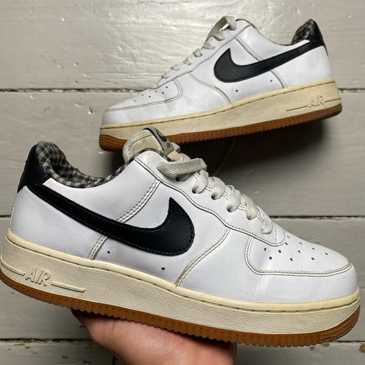 Nike Air Force 1 White and Black Gum Sole Checkered Interior