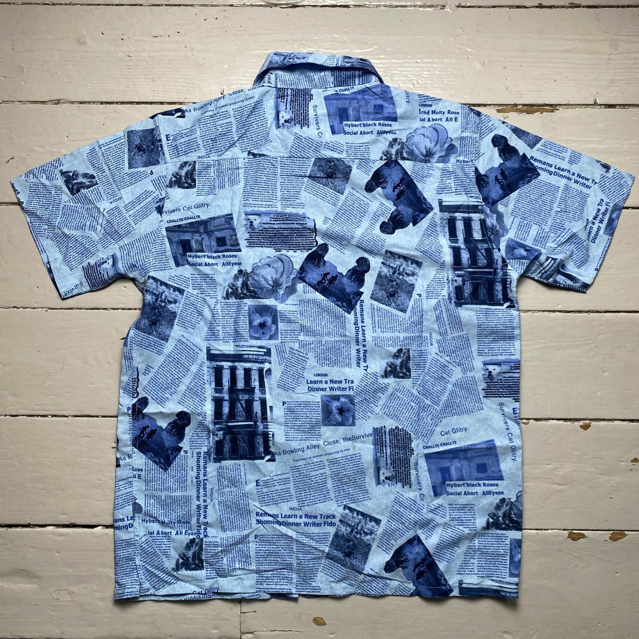 Petroleum Vintage All Over Newspaper Print Light Blue Shirt