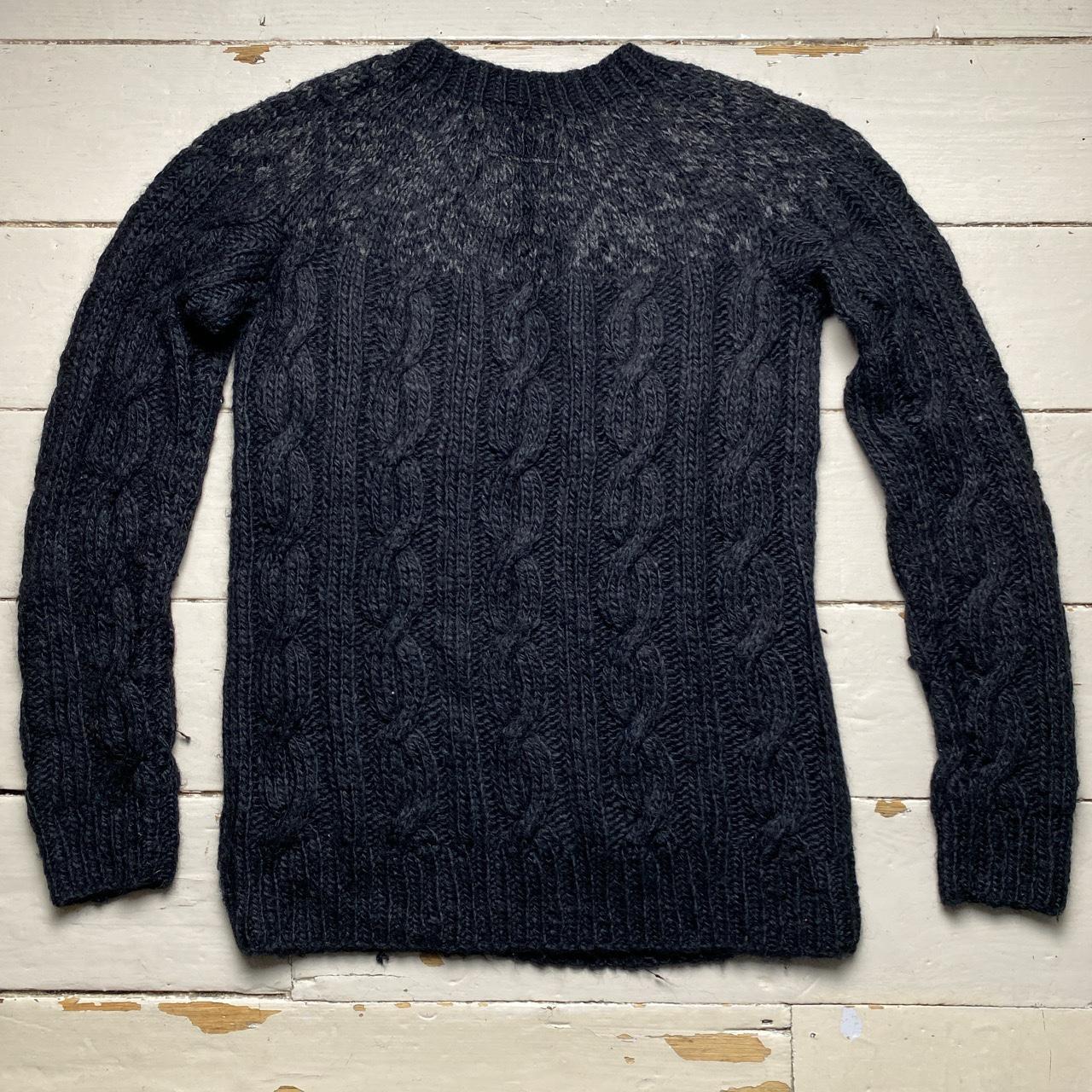 All Saints Black and Grey Thick Knitted Jumper