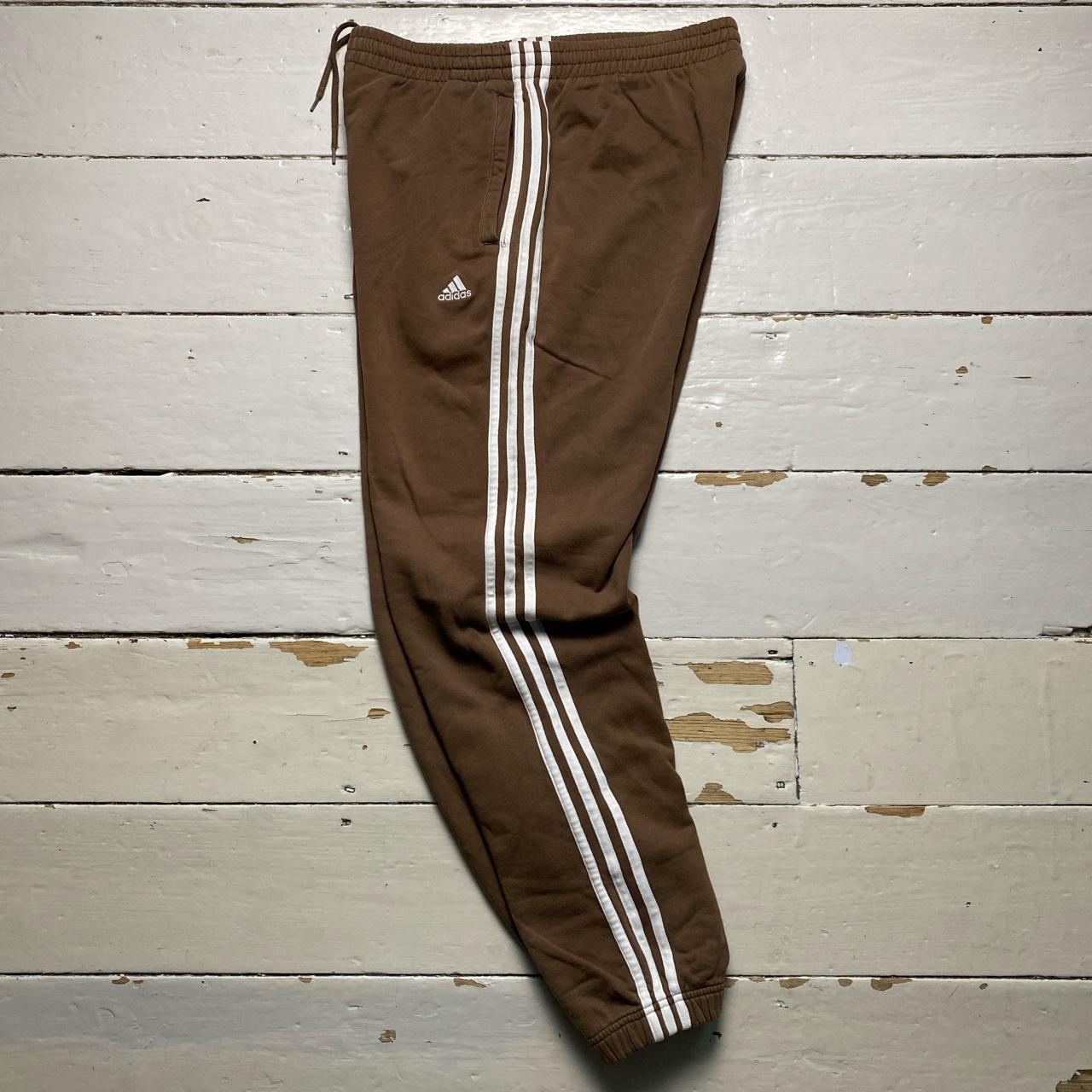 Adidas Performance Essentials Brown and White Three Stripe Vintage Joggers