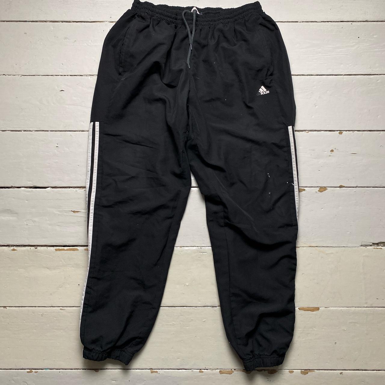 Adidas Vintage Black and White Baggy Shell Track Pant Bottoms