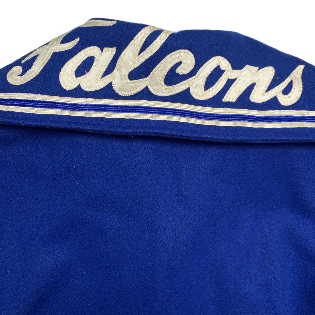 Trophy Jackets Atlanta Falcons Kathy Vintage Blue and White Wool Varsity Jacket (L)