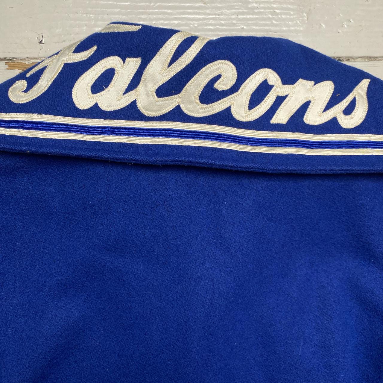 Trophy Jackets Atlanta Falcons Kathy Vintage Blue and White Wool Varsity Jacket