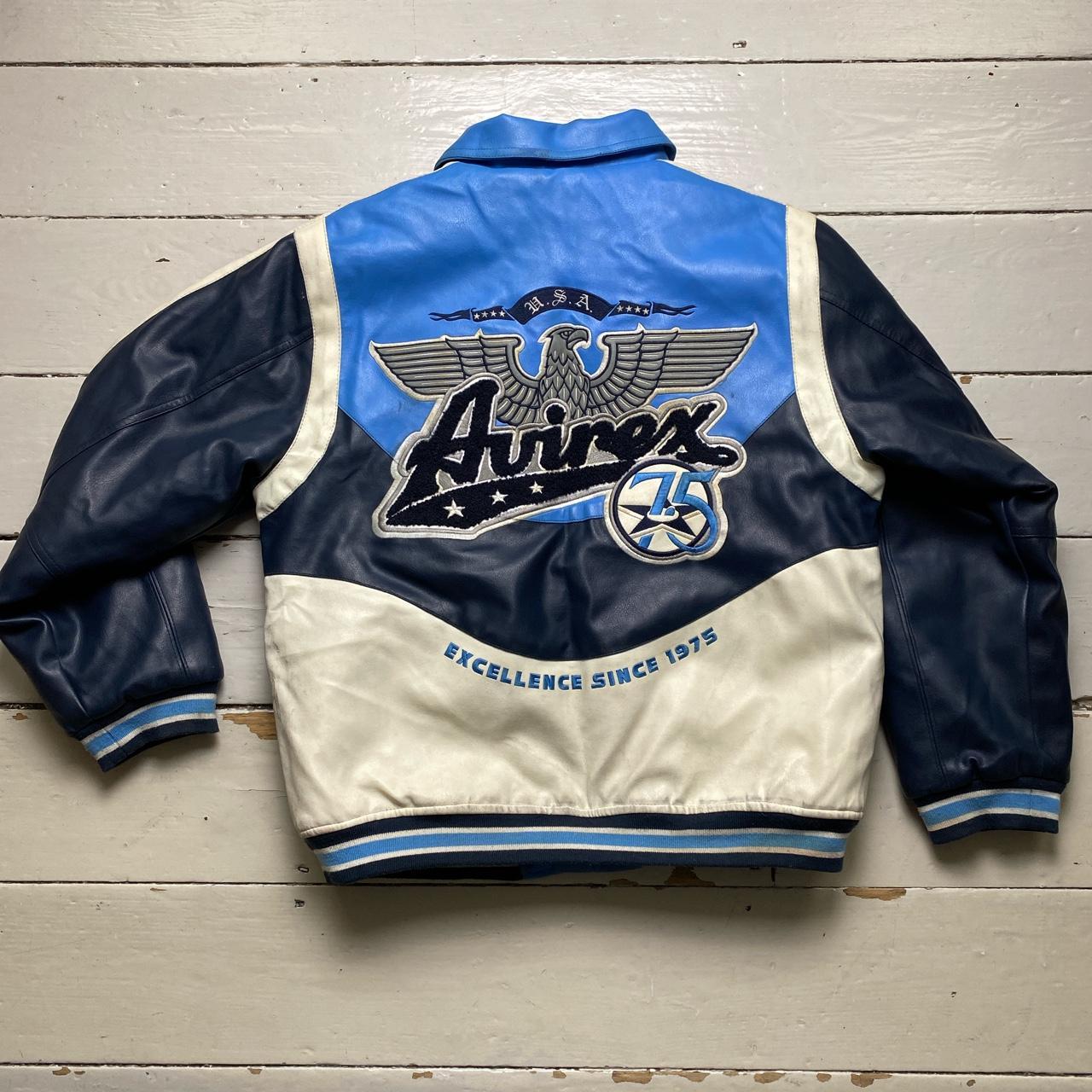 Avirex Faux Leather Baby Blue and Navy Bomber Jacket