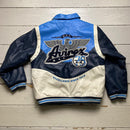 Avirex Faux Leather Baby Blue and Navy Bomber Jacket