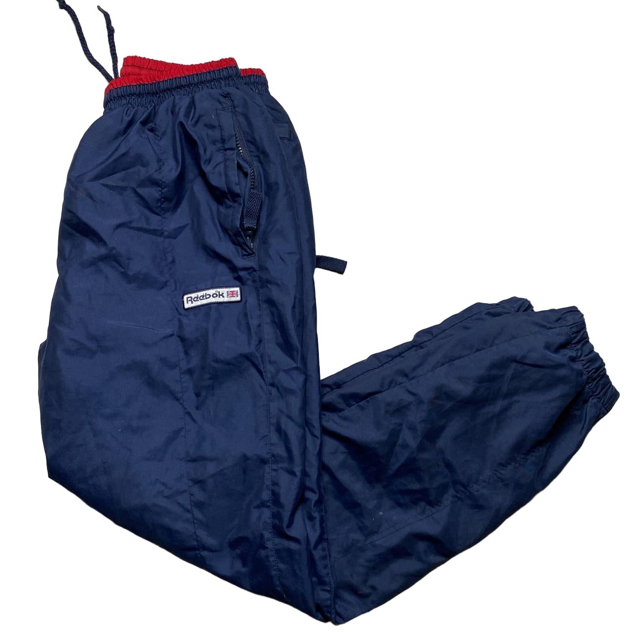 Reebok Vintage Navy and Red Shell Baggy Track Pant Bottoms (S)