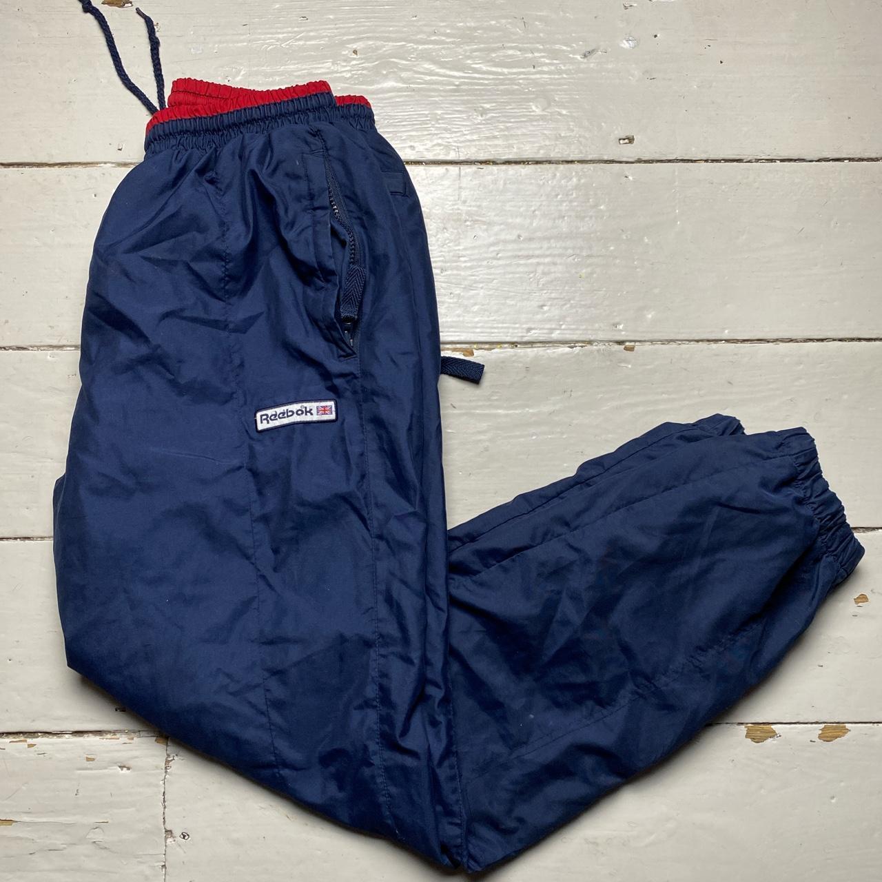 Reebok Vintage Navy and Red Shell Baggy Track Pant Bottoms