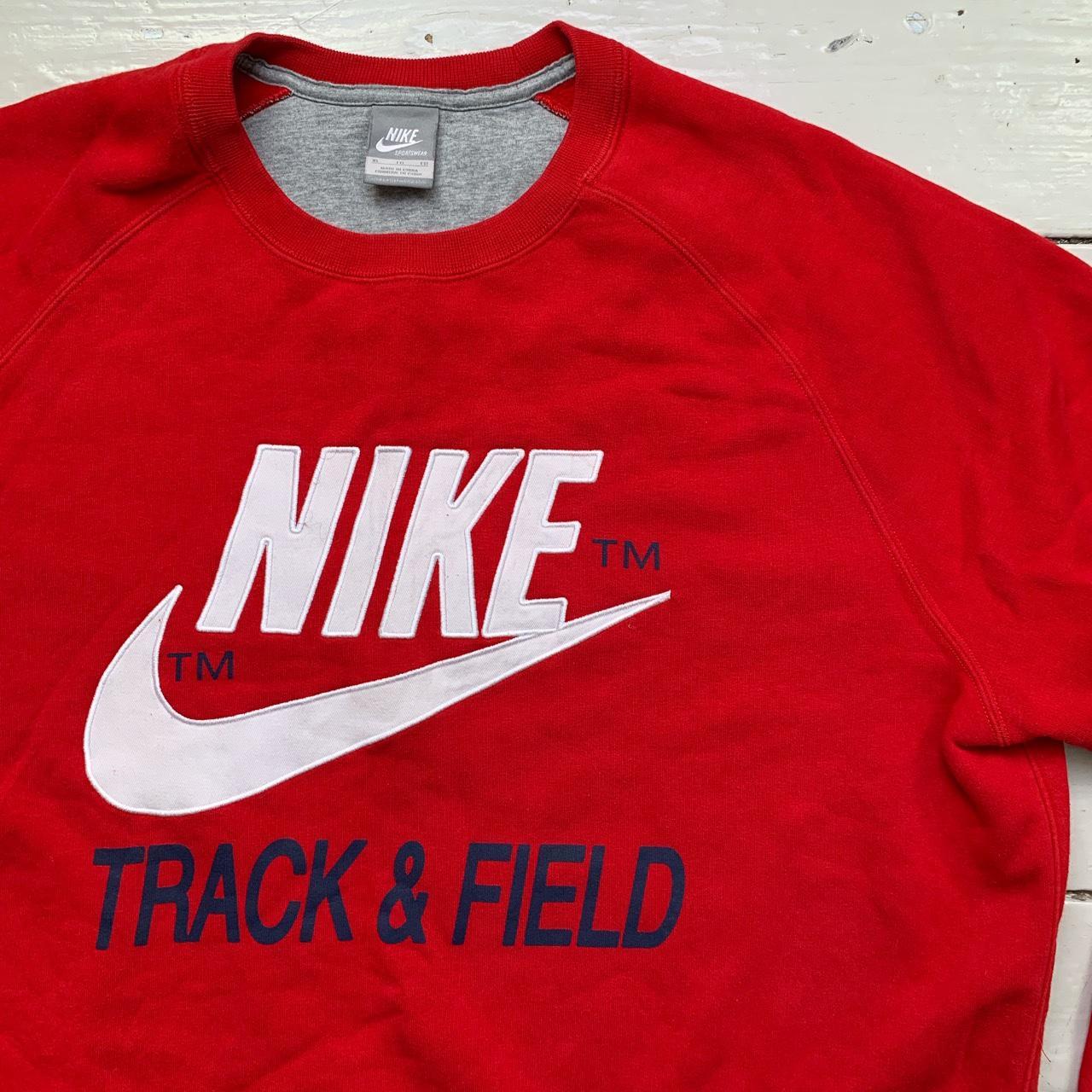 Nike Vintage Big Swoosh Red and White Track and Field Jumper