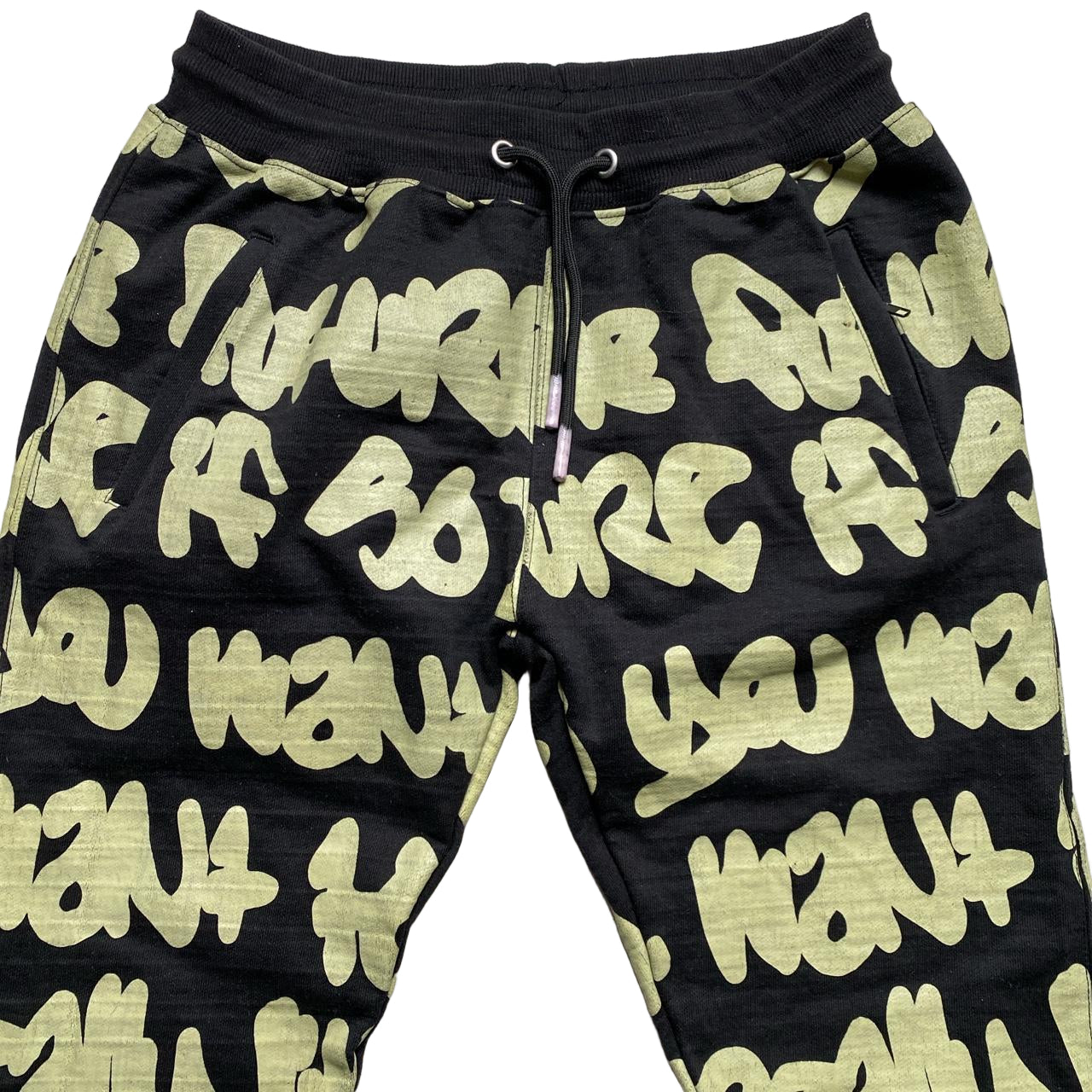B Side London Graffiti Black and Green All Over Print Joggers (M)
