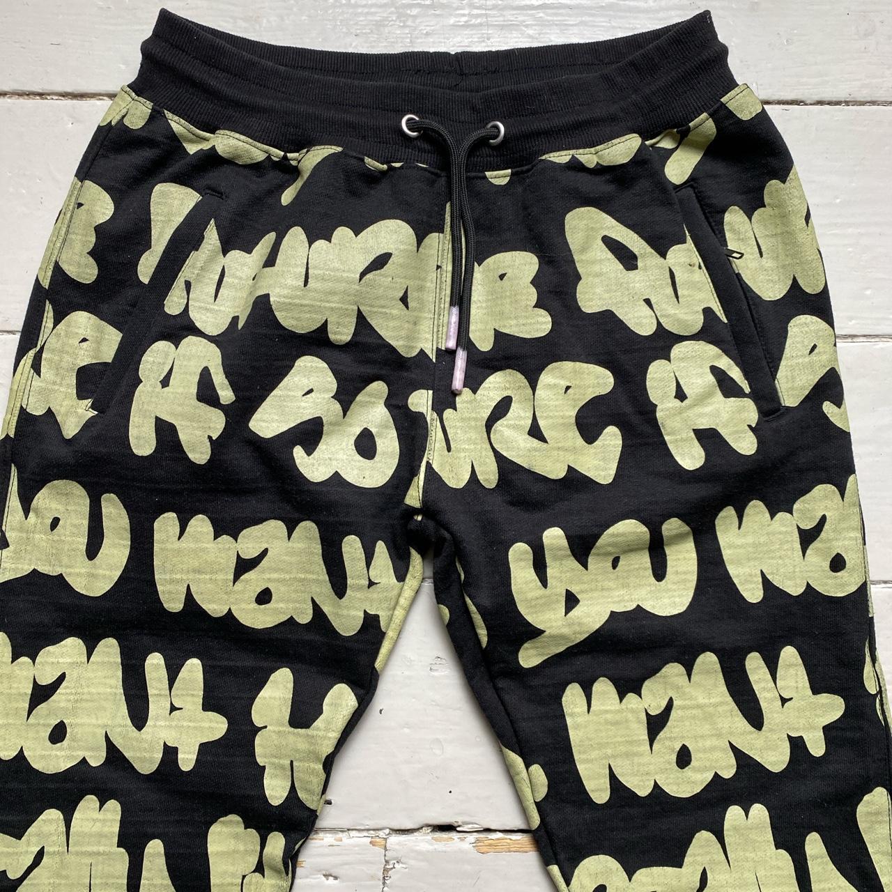 B Side London Graffiti Black and Green All Over Print Joggers