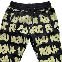 B Side London Graffiti Black and Green All Over Print Joggers (M)