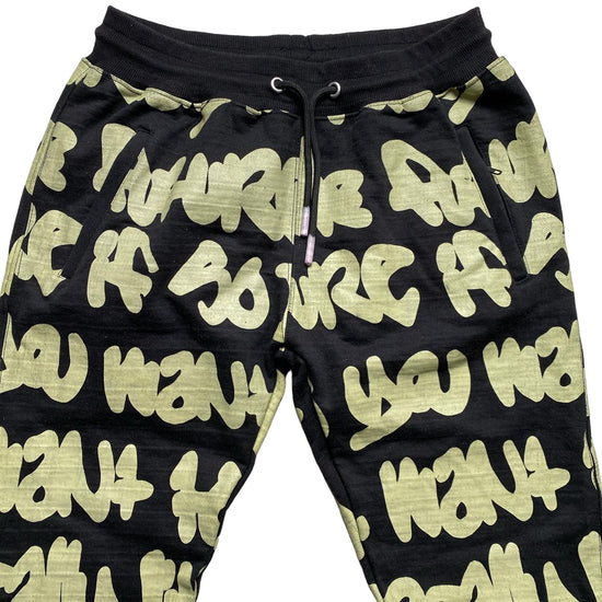 B Side London Graffiti Black and Green All Over Print Joggers (M)