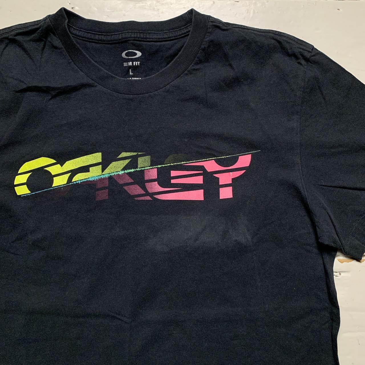 Oakley Vintage Spellout Black Yellow and Pink Blend T Shirt