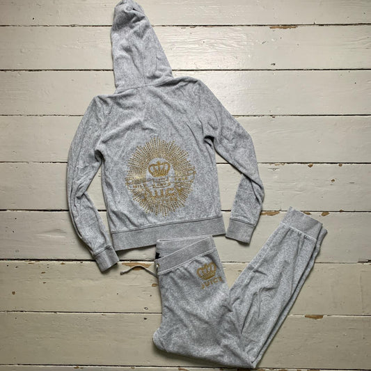 Juicy Couture Grey and Gold Velour Tracksuit