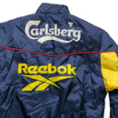 Liverpool 1990’s 97/98 Carlsberg Reebok Vintage Navy Yellow and Red Puffer Bench Jacket (XS)