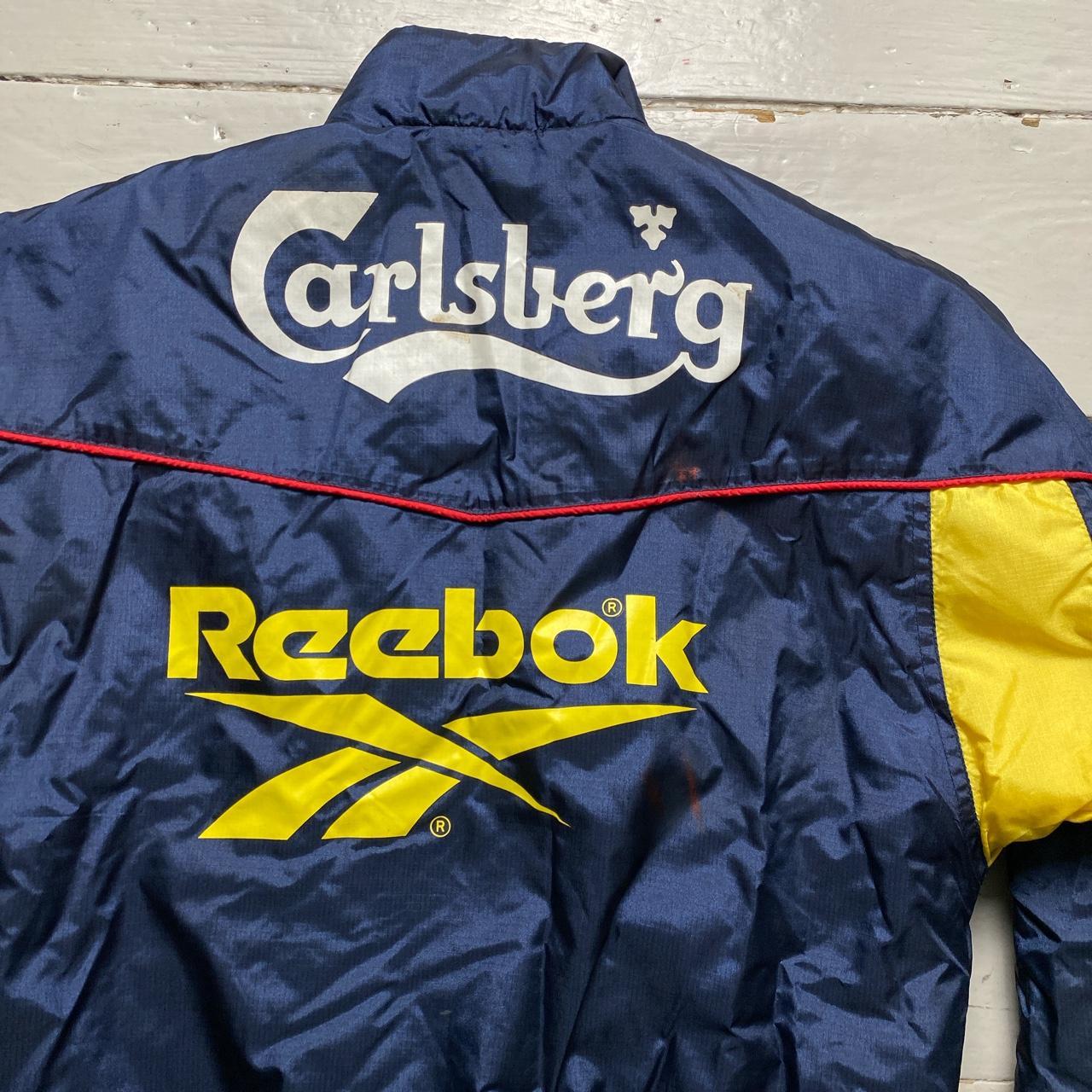 Liverpool 1990’s 97/98 Carlsberg Reebok Vintage Navy Yellow and Red Puffer Bench Jacket