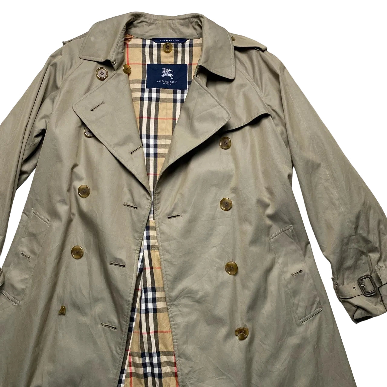 Burberry Vintage Khaki Nova Check Trench Coat (UK 10)