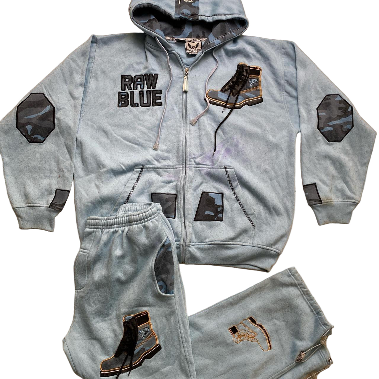 Raw Blue Vintage Light Baby Blue Timberland Lace Up Boot Full Tracksuit (L)