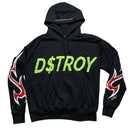 Diesel Only The Brave S-Alby-X6 D$TROY Destroy Black Red Flame and Neon Green Hoodie (2XL)