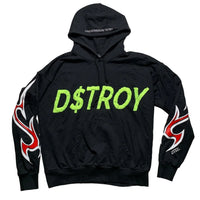 Diesel Only The Brave S-Alby-X6 D$TROY Destroy Black Red Flame and Neon Green Hoodie (2XL)
