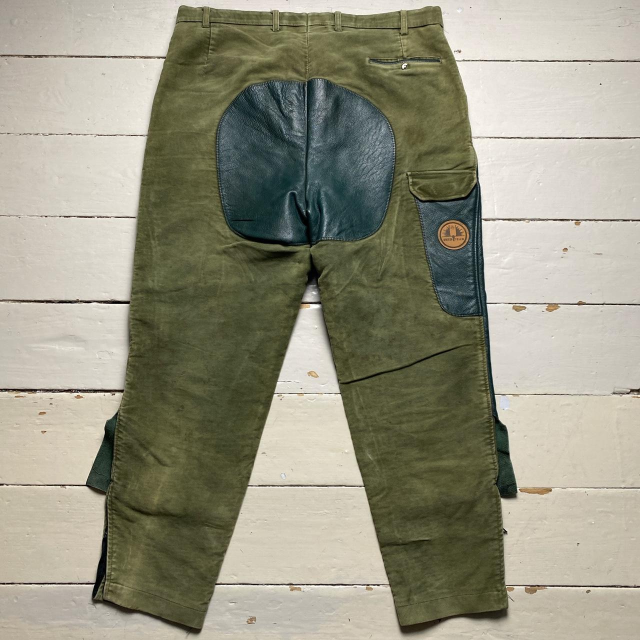 Nyman Swed Team Army Green Soft Velour Cotton and Leather Hunter Trousers
