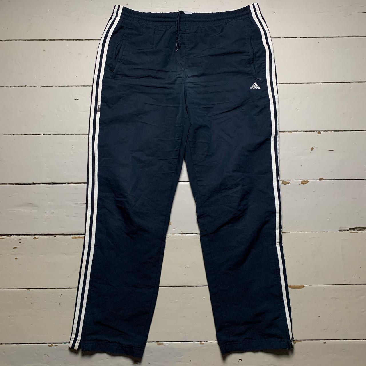 Adidas Navy and White Baggy Shell Track Pant Bottoms