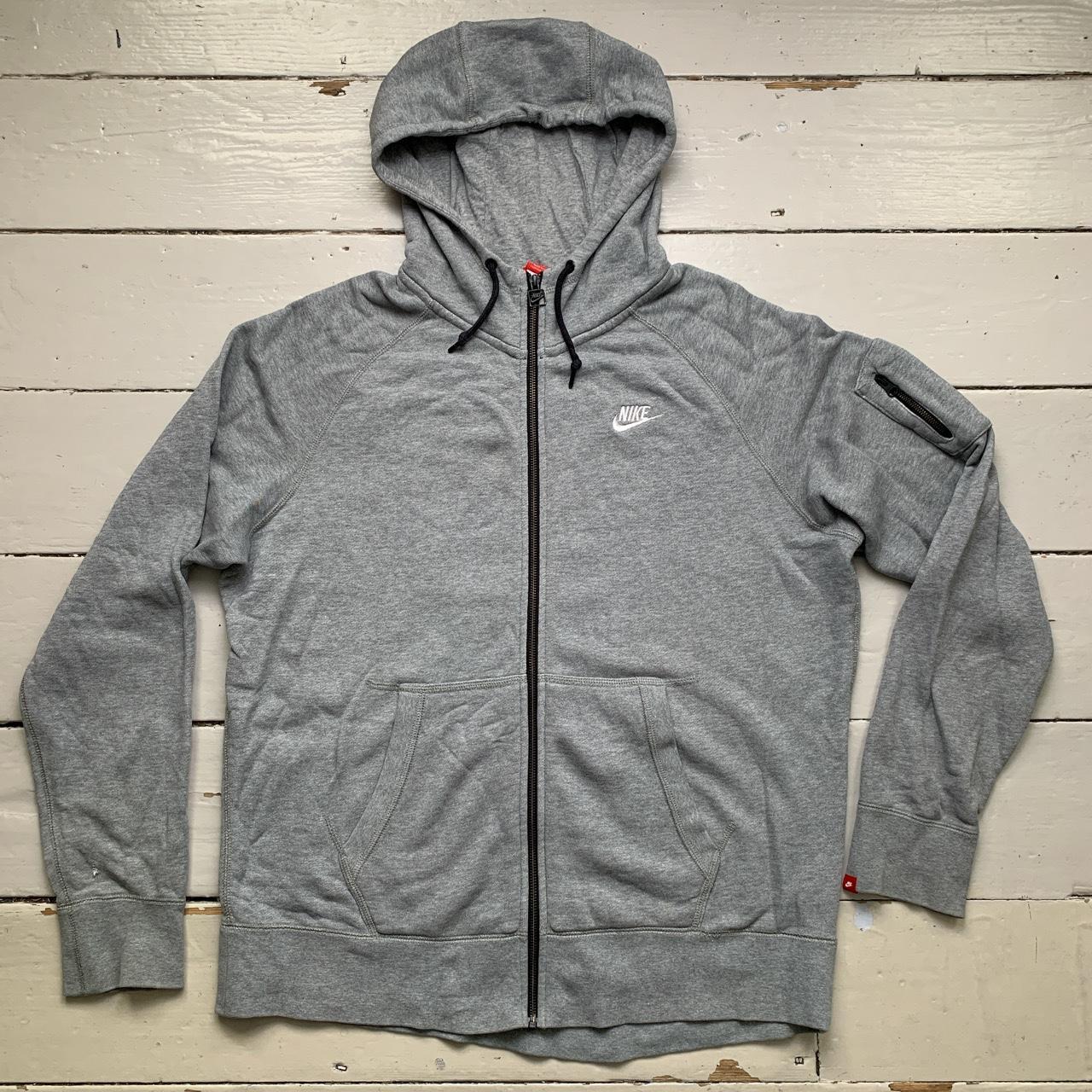 Nike Grey and White Swoosh Hoodie Zip Arm Pocket