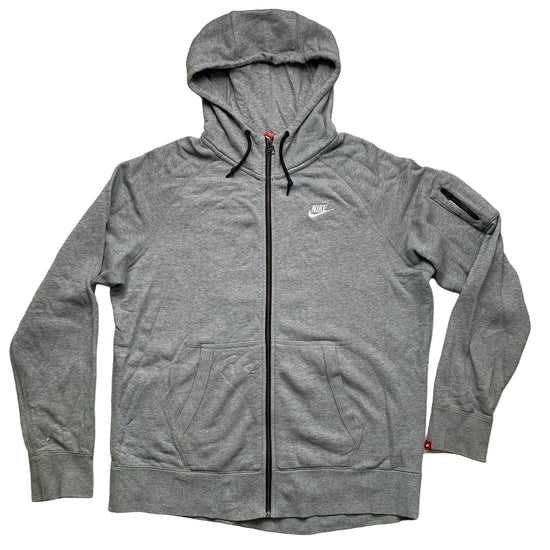 Nike Grey and White Swoosh Hoodie Zip Arm Pocket (XL)