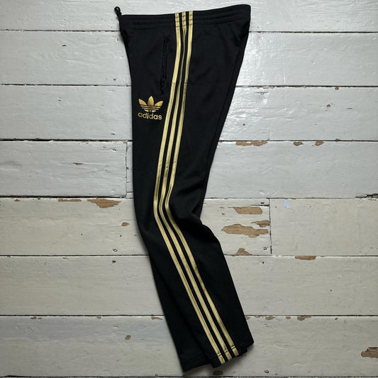 Adidas Originals Black and Gold Vintage Track Pant Flared Bottoms
