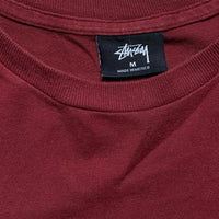 Stussy Burgundy and Yellow Spellout T Shirt (M)