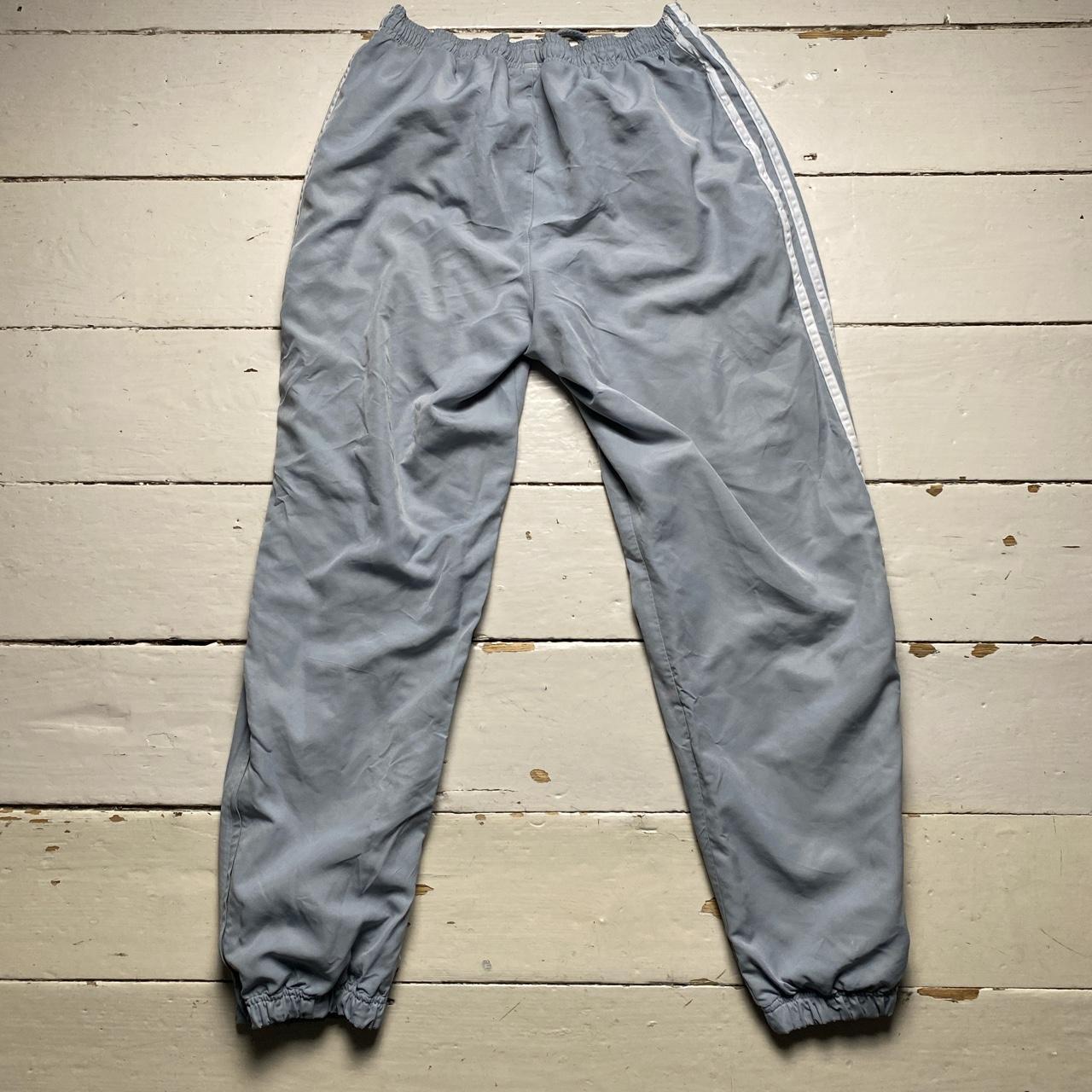 Adidas Silver and Grey Baggy Shell Track Pant Bottoms