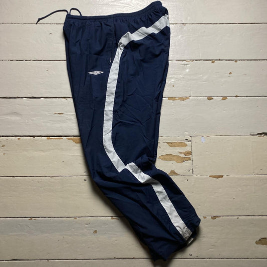 Umbro Vintage Navy and White Baggy Shell Track Pant Bottom