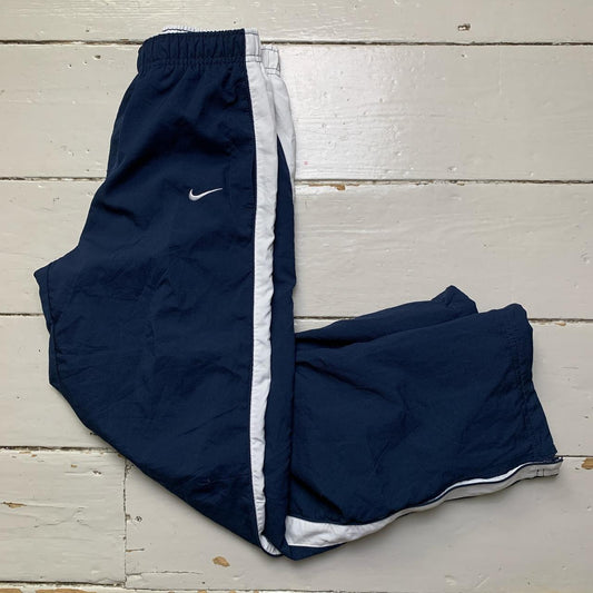 Nike Swoosh Navy and White Shell Baggy Track Pant Bottoms