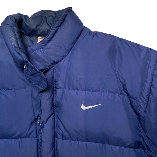 Nike Vintage 90’s Bomber Puffer Coat Navy and White Big Swoosh (XL)