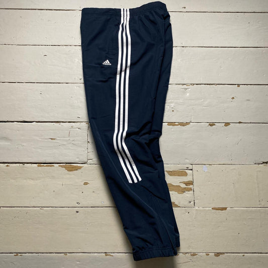 Adidas Navy Vintage Baggy Shell Track Pant Bottoms White Stripe