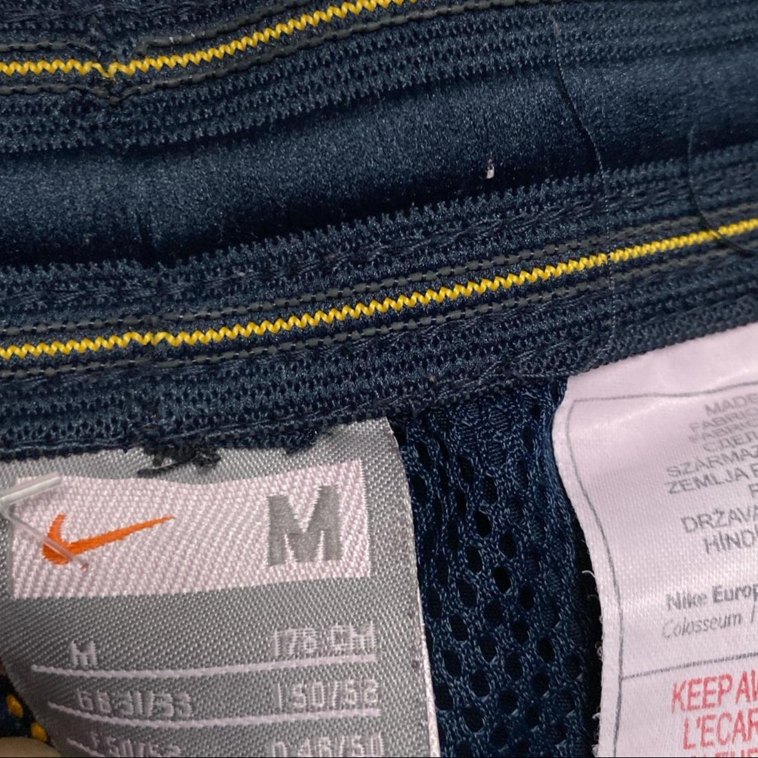 Nike Football Arsenal Vintage y2k Navy and Yellow Swoosh Shell Trackpant Bottoms (M)