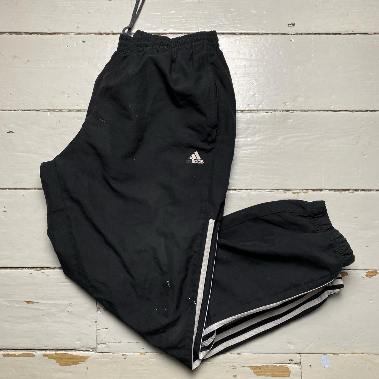 Adidas Vintage Black and White Baggy Shell Track Pant Bottoms