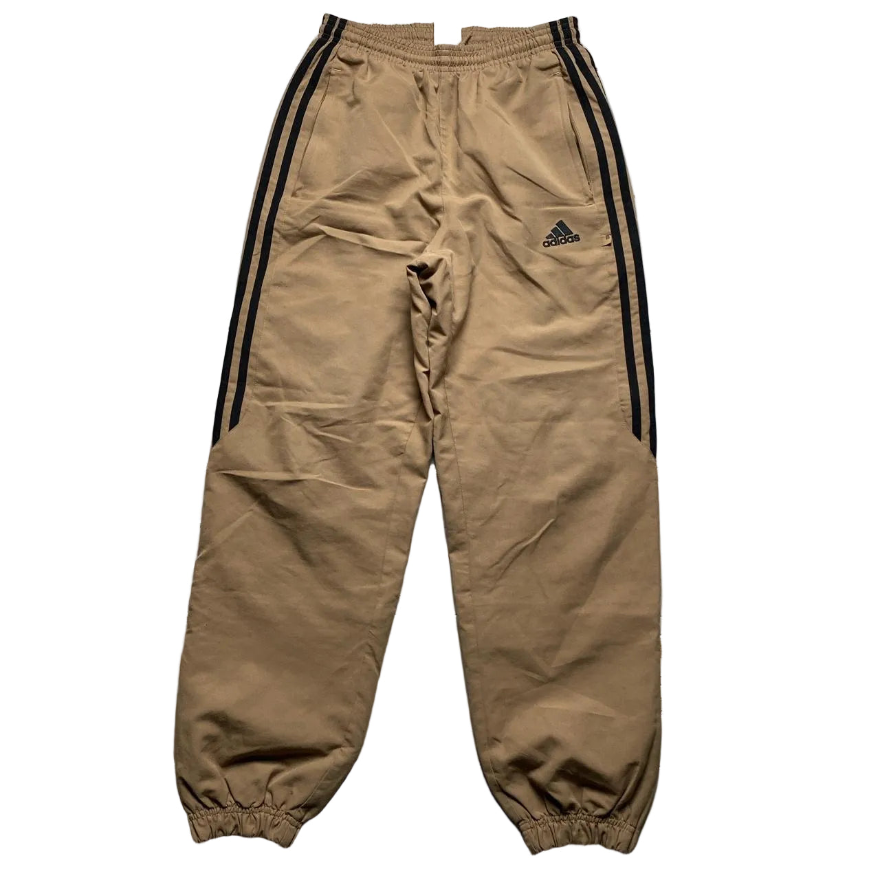 Adidas Sand Brown and Black Stripe Shell Trackpant Bottoms (M)