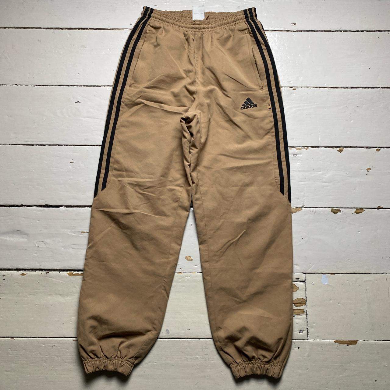 Adidas Sand Brown and Black Stripe Shell Trackpant Bottoms