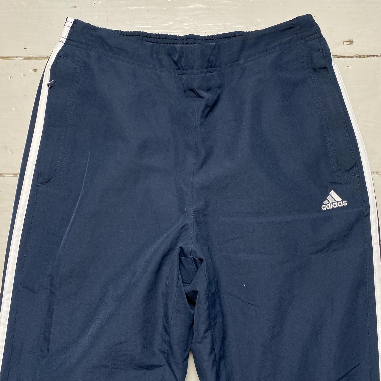 Adidas Navy Vintage Baggy Shell Track Pant Bottoms White Stripe