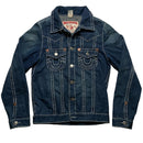 True Religion Joey Super T Big Contrast Stitch Navy and White Denim Jacket (L)